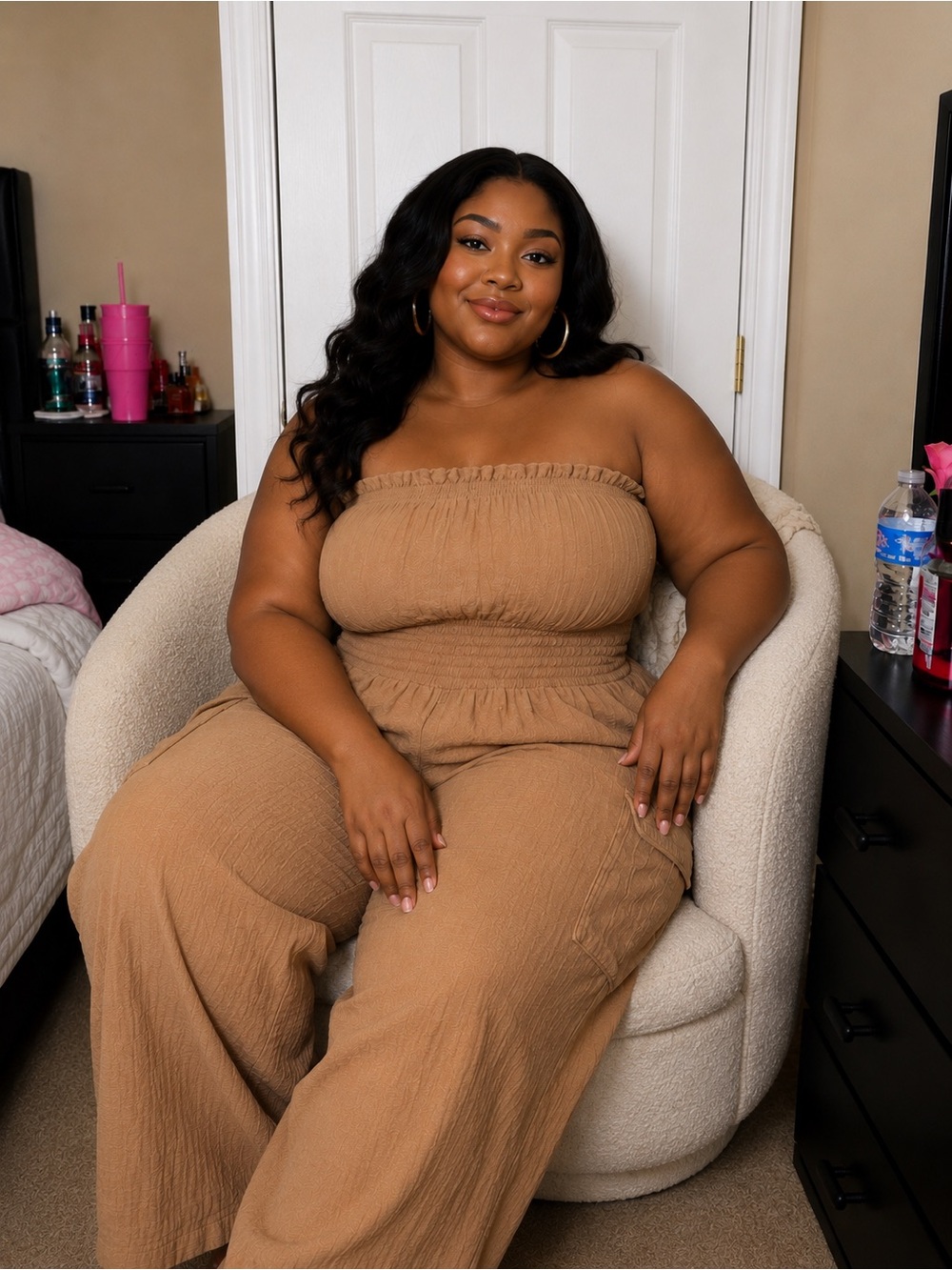 Cargo Jumpsuit in Camel 3X - Picture 3 of 5